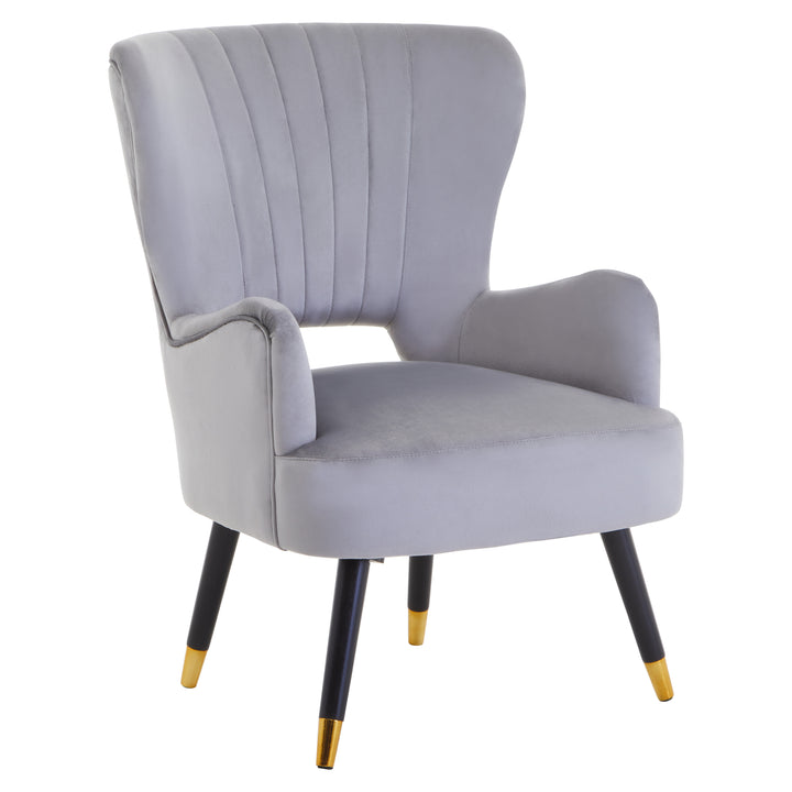 Loretta Grey Velvet Chair with Cut-Out Back Design