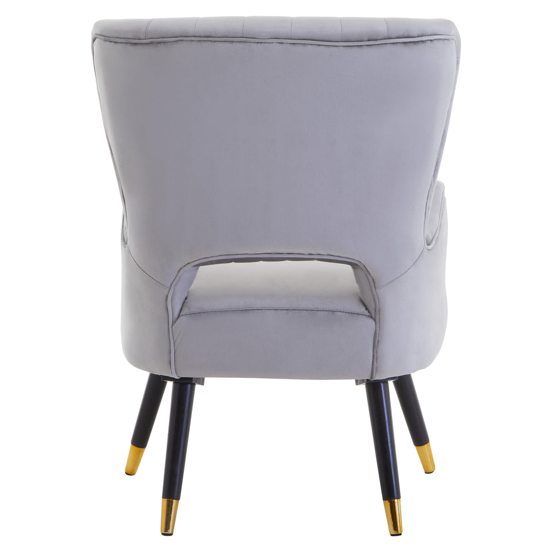 Loretta Grey Velvet Chair with Cut-Out Back Design