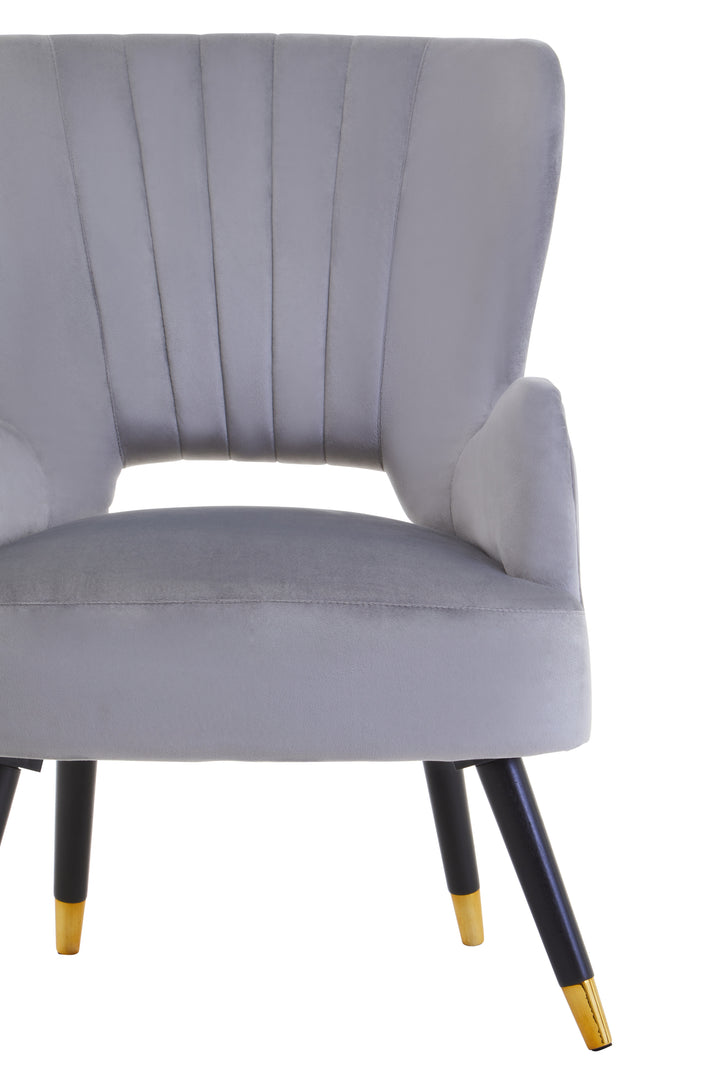 Loretta Grey Velvet Chair with Cut-Out Back Design
