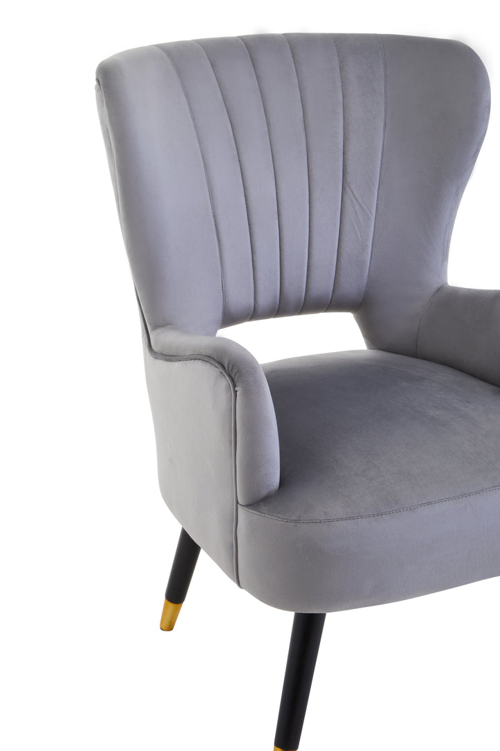 Loretta Grey Velvet Chair with Cut-Out Back Design