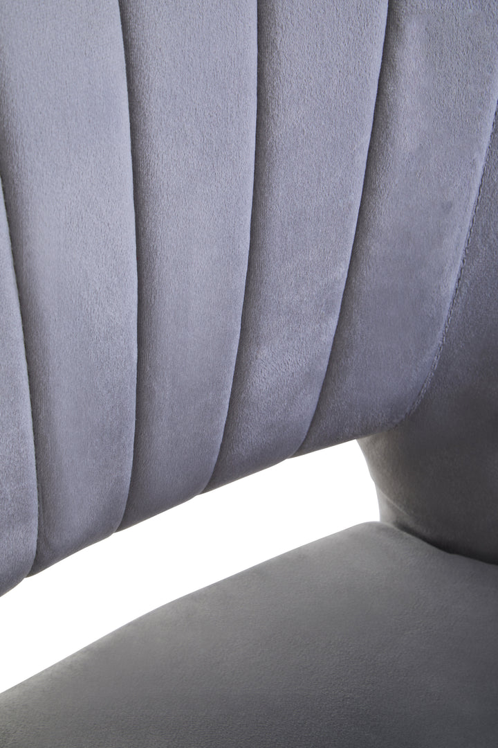 Loretta Grey Velvet Chair with Cut-Out Back Design