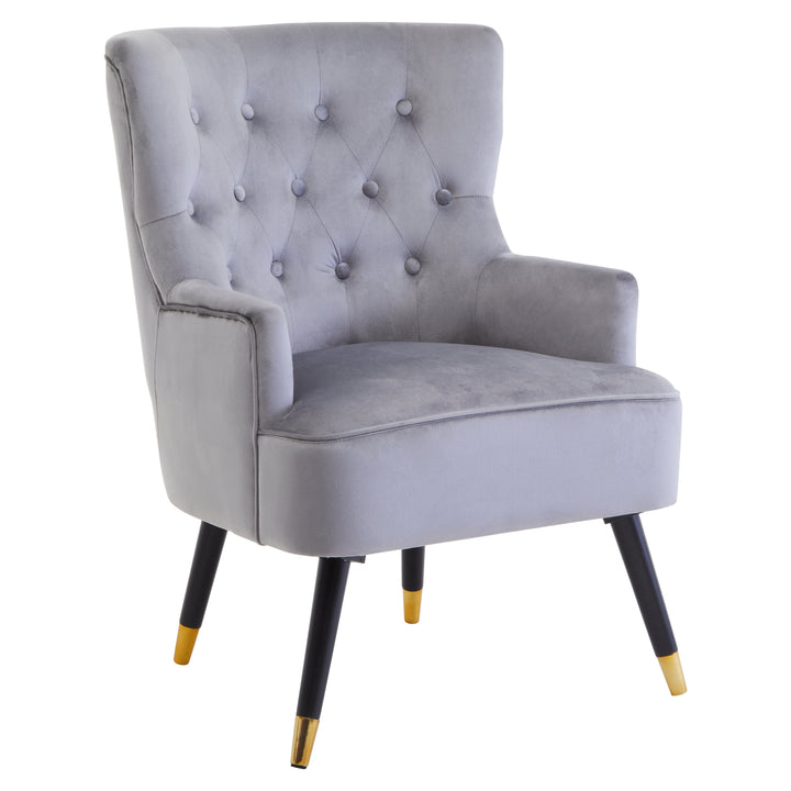 Loretta Button-Tufted Chair in Soft Grey Velvet