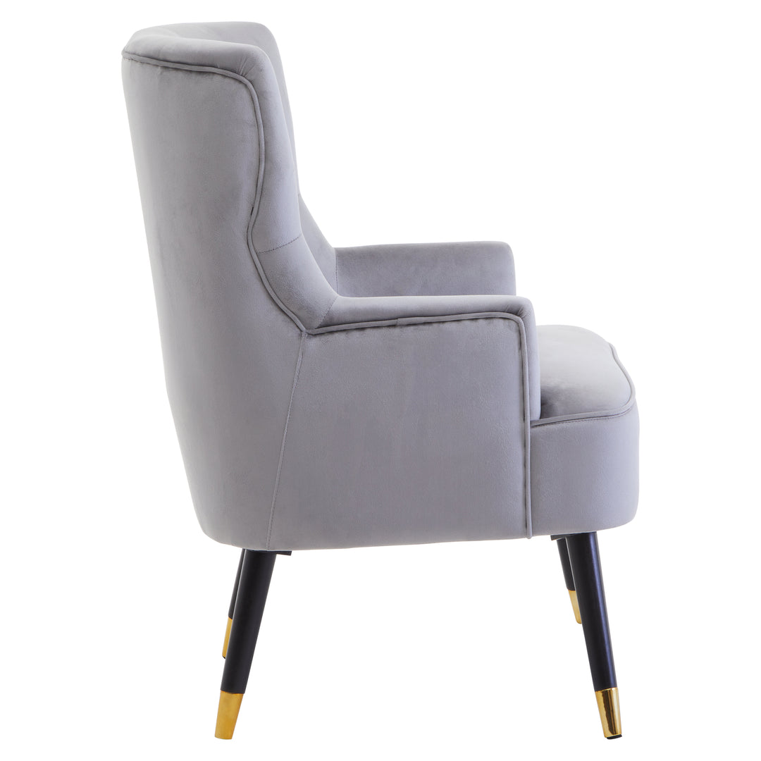Loretta Button-Tufted Chair in Soft Grey Velvet
