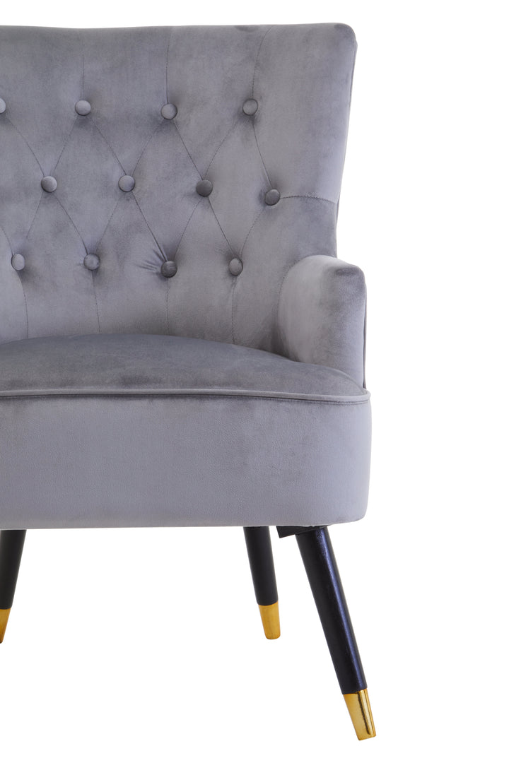 Loretta Button-Tufted Chair in Soft Grey Velvet