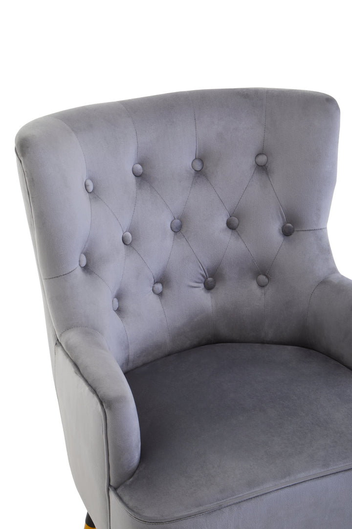 Loretta Button-Tufted Chair in Soft Grey Velvet