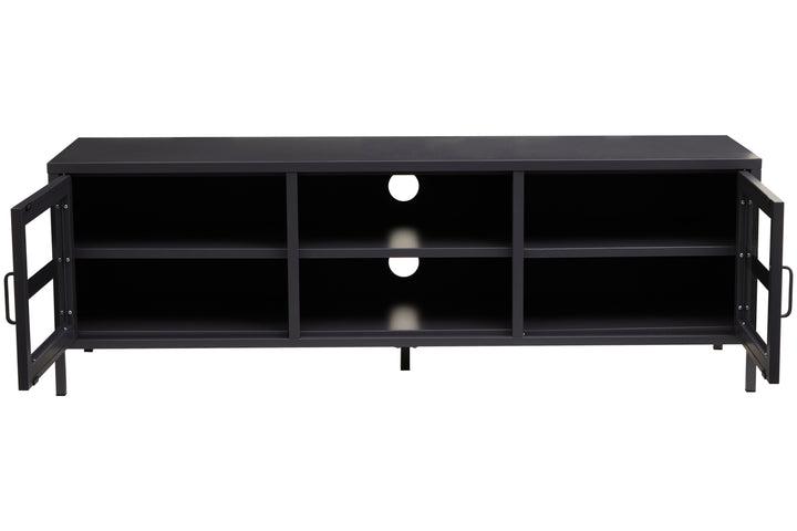 Acier Media Unit in Black Metal with 2 Doors