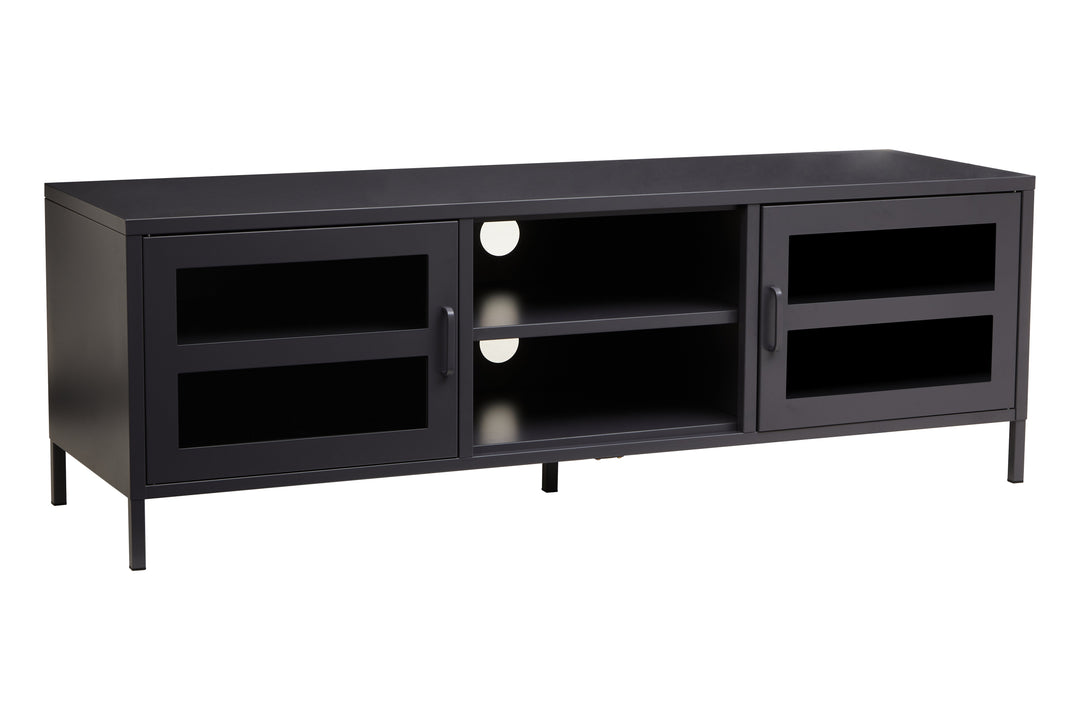 Acier Media Unit in Black Metal with 2 Doors