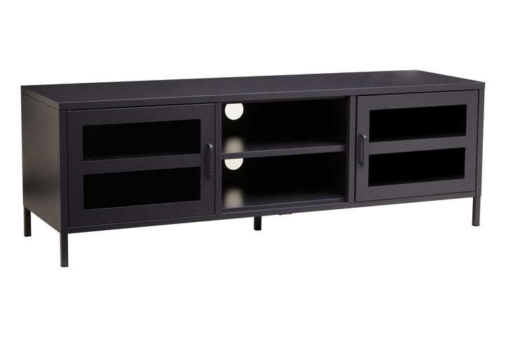 Acier Media Unit in Black Metal with 2 Doors