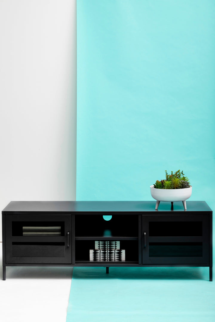 Acier Media Unit in Black Metal with 2 Doors