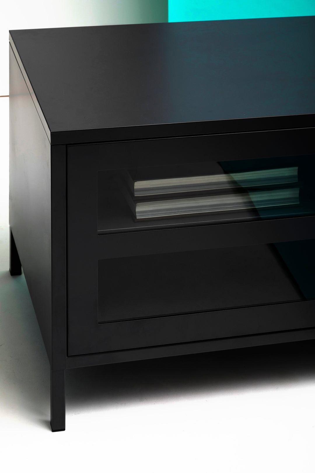 Acier Media Unit in Black Metal with 2 Doors