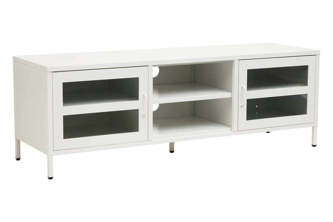 Acier Media Unit in White Metal with 2 Doors