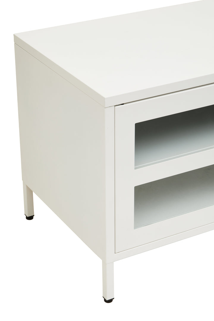 Acier Media Unit in White Metal with 2 Doors