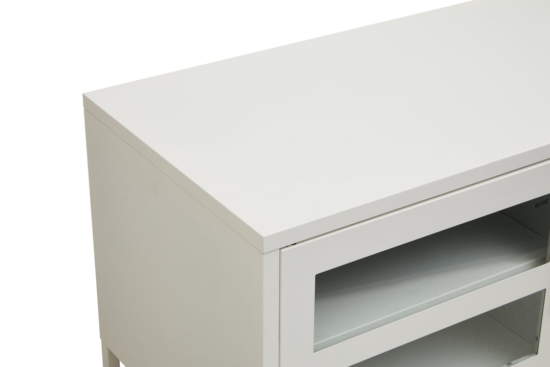 Acier Media Unit in White Metal with 2 Doors