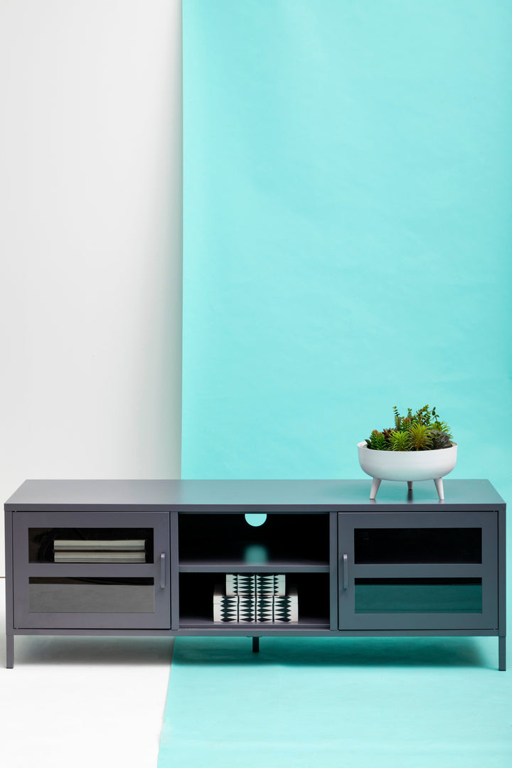 Acier Media Unit in Grey Metal with 2 Doors