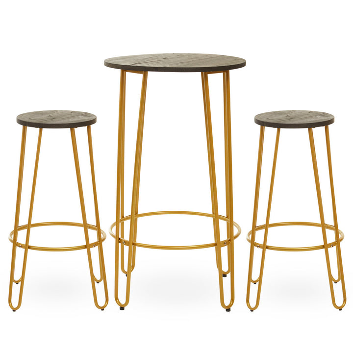 Mirador Bar Table & Stool Set – Gold Finish (3Pc)