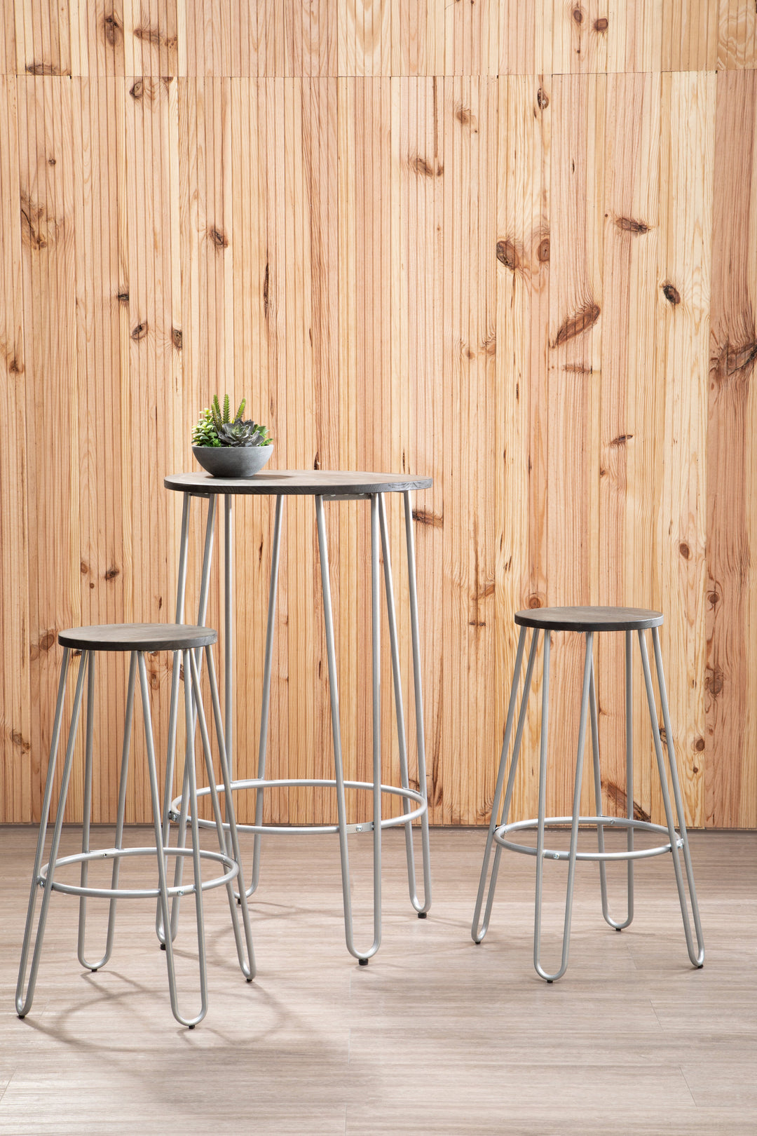 District 3-Piece Silver Bar Table & Stool Set