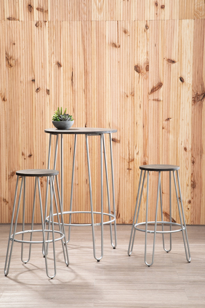 District 3-Piece Silver Bar Table & Stool Set