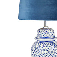 Malabar Blue & White Ceramic Table Lamp with Velvet Shade