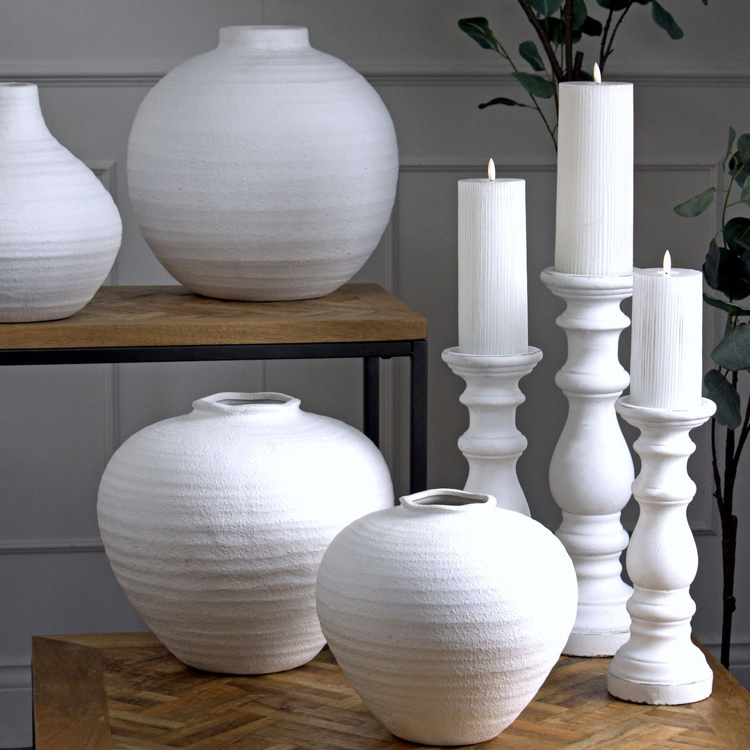 Minimalist Glow: Matt White Small Ceramic Candle Holder