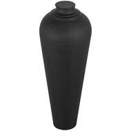 Medium Matt Black Hammered Vase with Lid