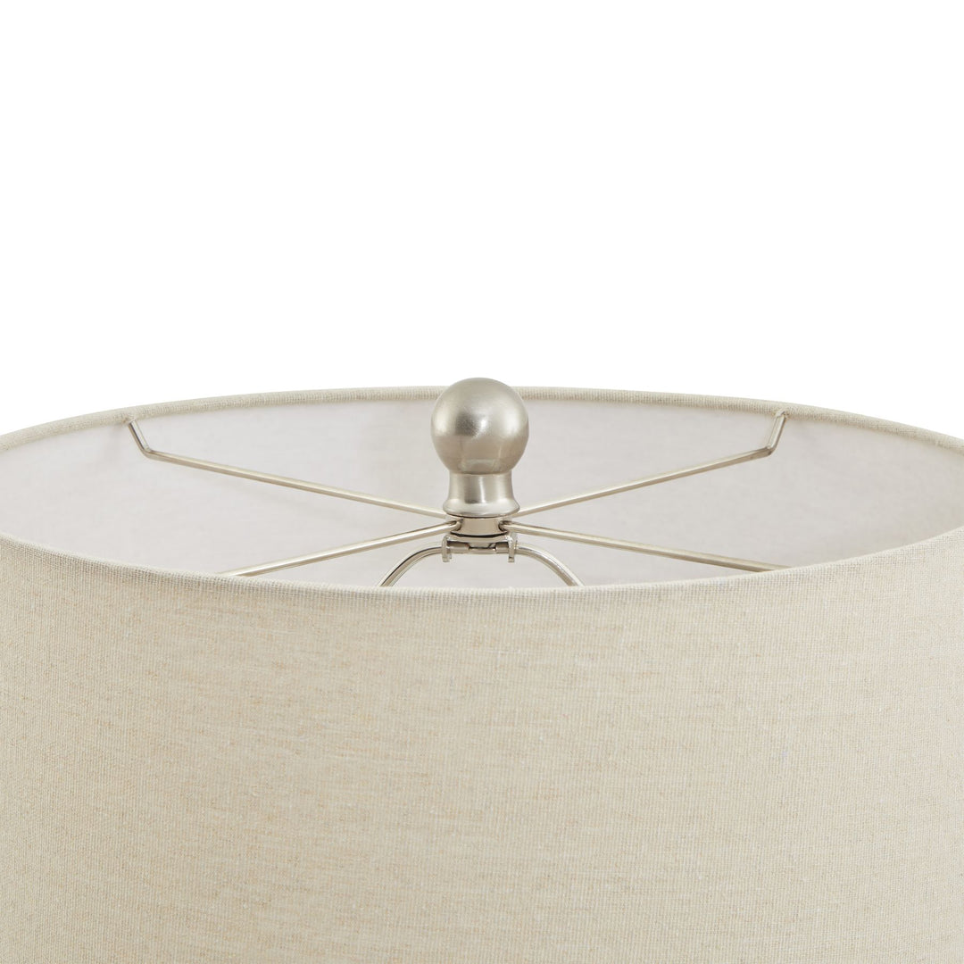 Artisanal Glow: Lattice Ceramic Lamp with Linen Shade