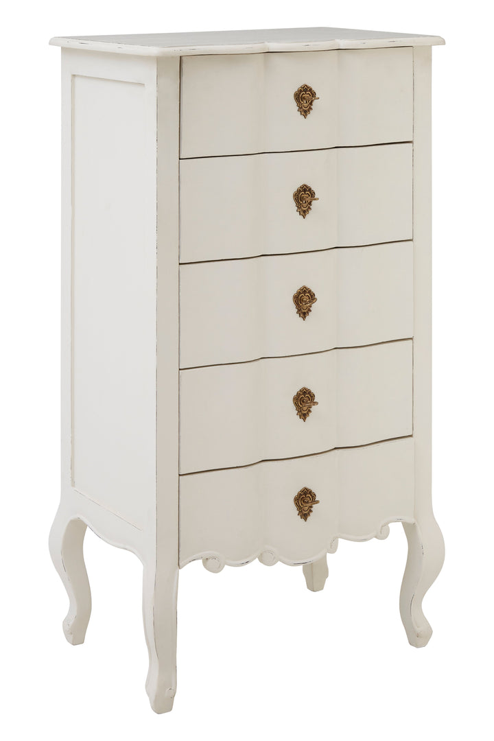 Loire Chest in White Finish with 5 Drawers
