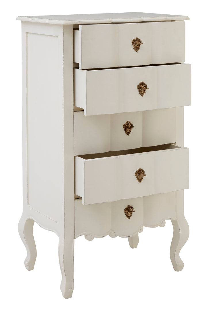 Loire Chest in White Finish with 5 Drawers