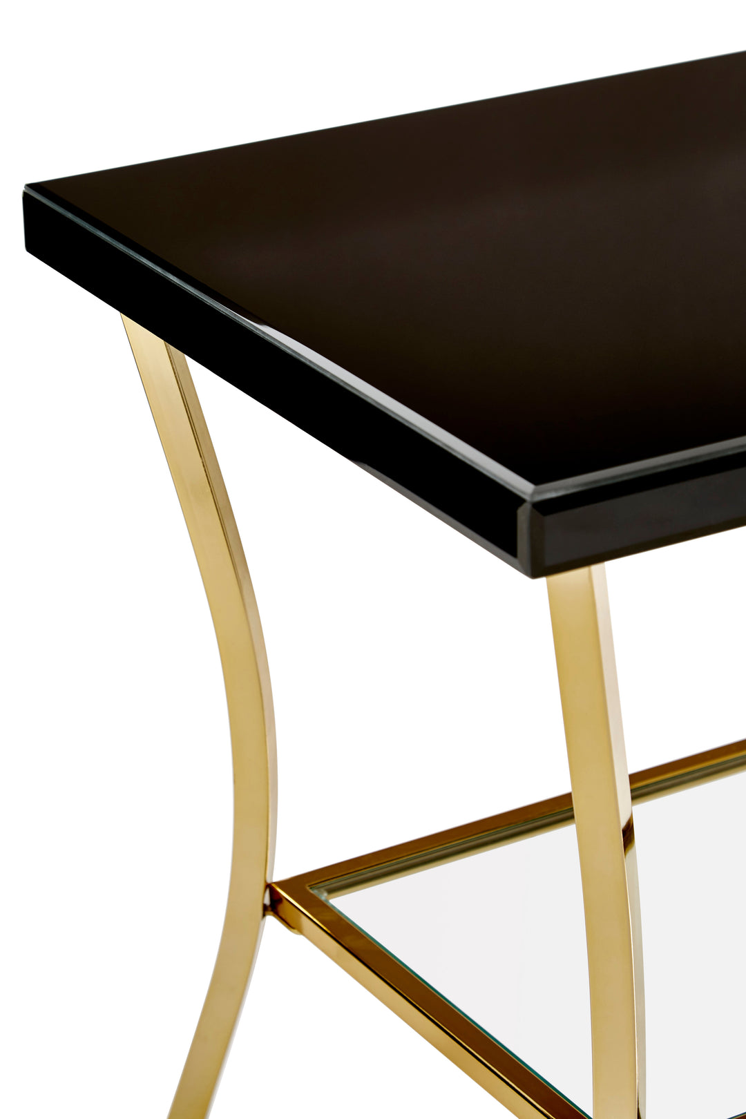 Kensington Townhouse Black Mirror Side Table with Gold Legs