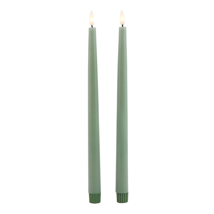 Luxe Collection Set of 2 Sage Green LED Wax Dinner Candles