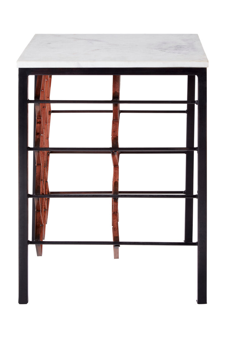 Neroli Wine Rack Table – White Marble & Iron