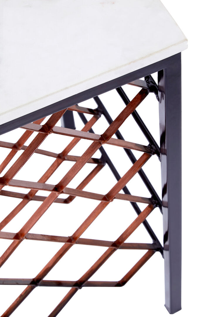 Neroli Wine Rack Table – White Marble & Iron