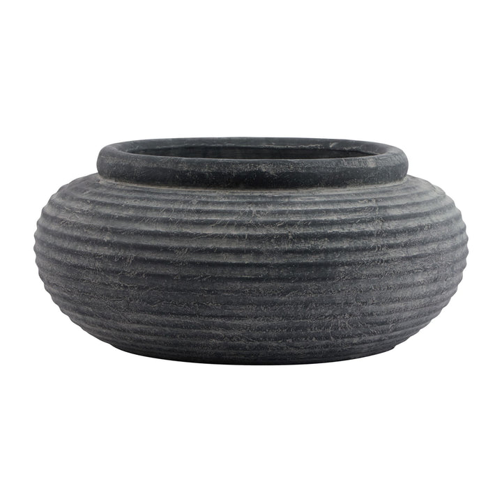 Coastal Texture: Amalfi Grey Round Ribbed Planter