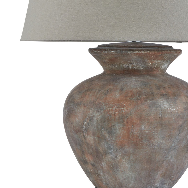 Siena Brown Round Table Lamp with Linen Shade