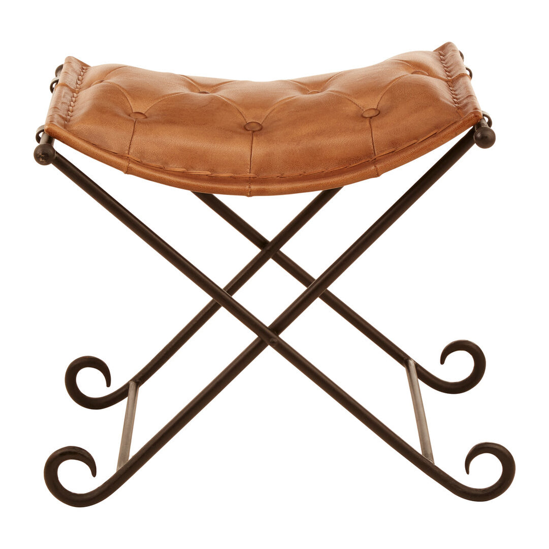 Solace Brown Leather & Iron Folding Stool
