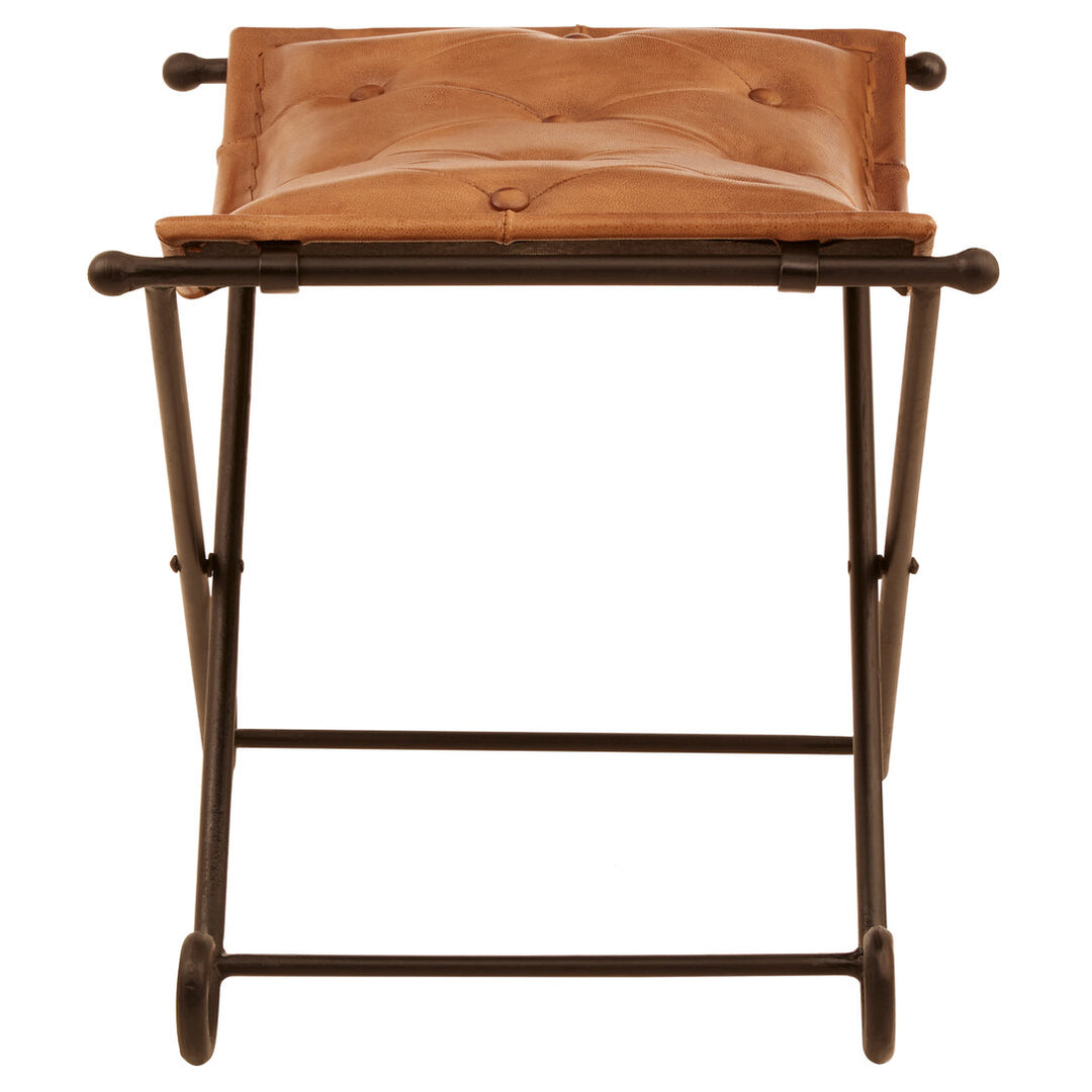 Solace Brown Leather & Iron Folding Stool