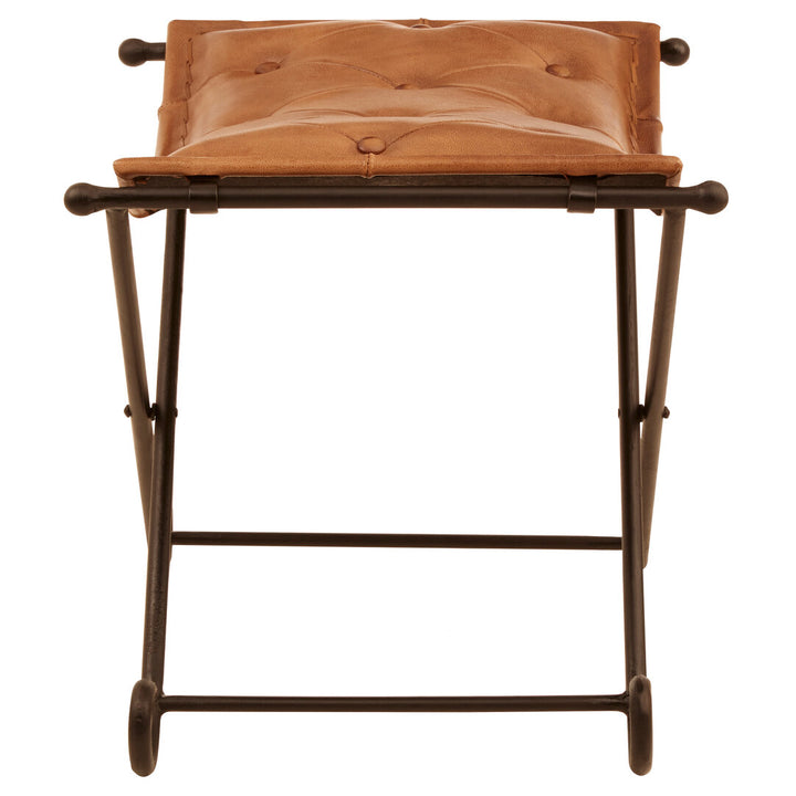 Solace Brown Leather & Iron Folding Stool