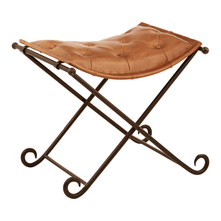 Solace Brown Leather & Iron Folding Stool