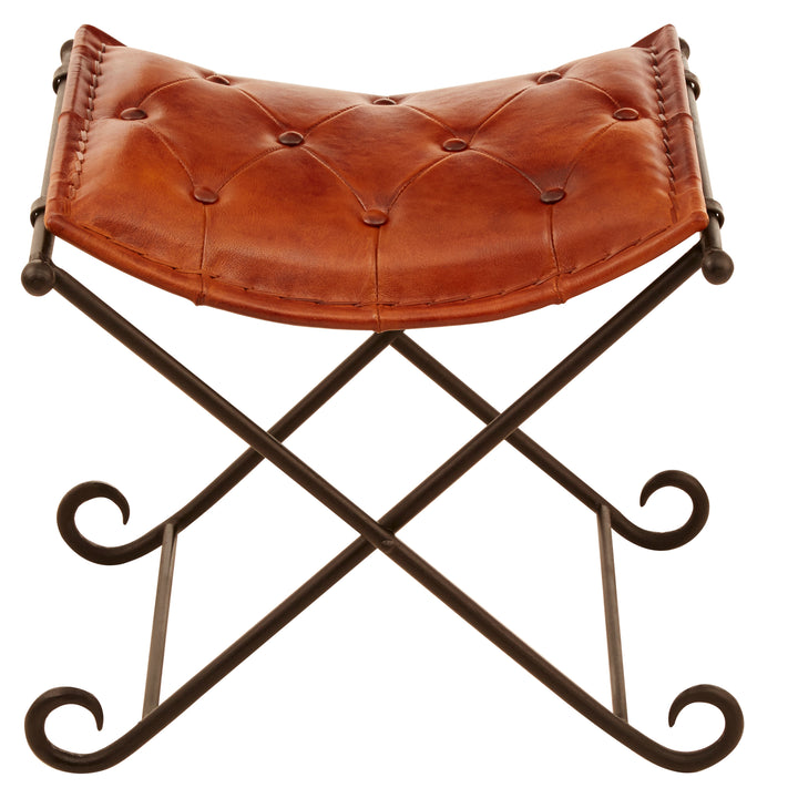 Buffalo Tan Leather & Iron Folding Stool