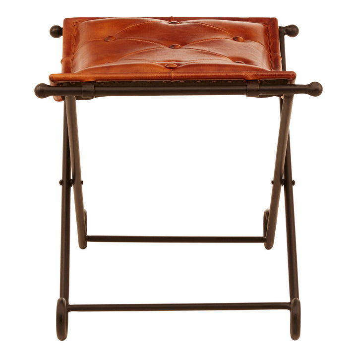 Solace Tan Leather & Iron Folding Stool