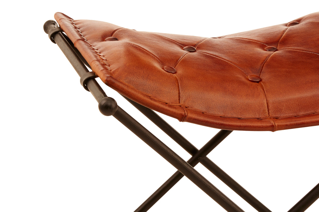 Buffalo Tan Leather & Iron Folding Stool