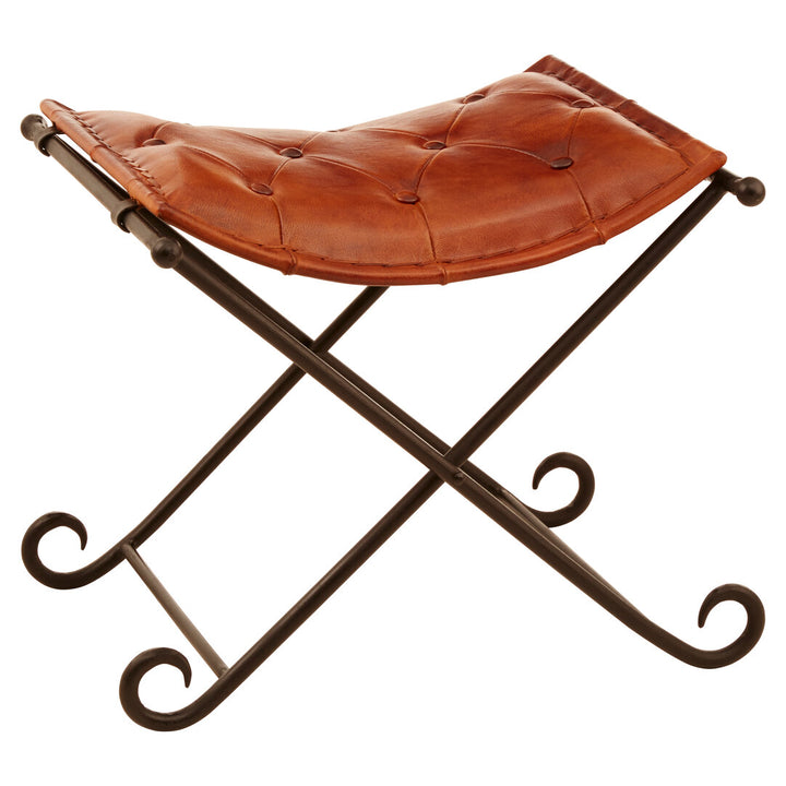Solace Tan Leather & Iron Folding Stool
