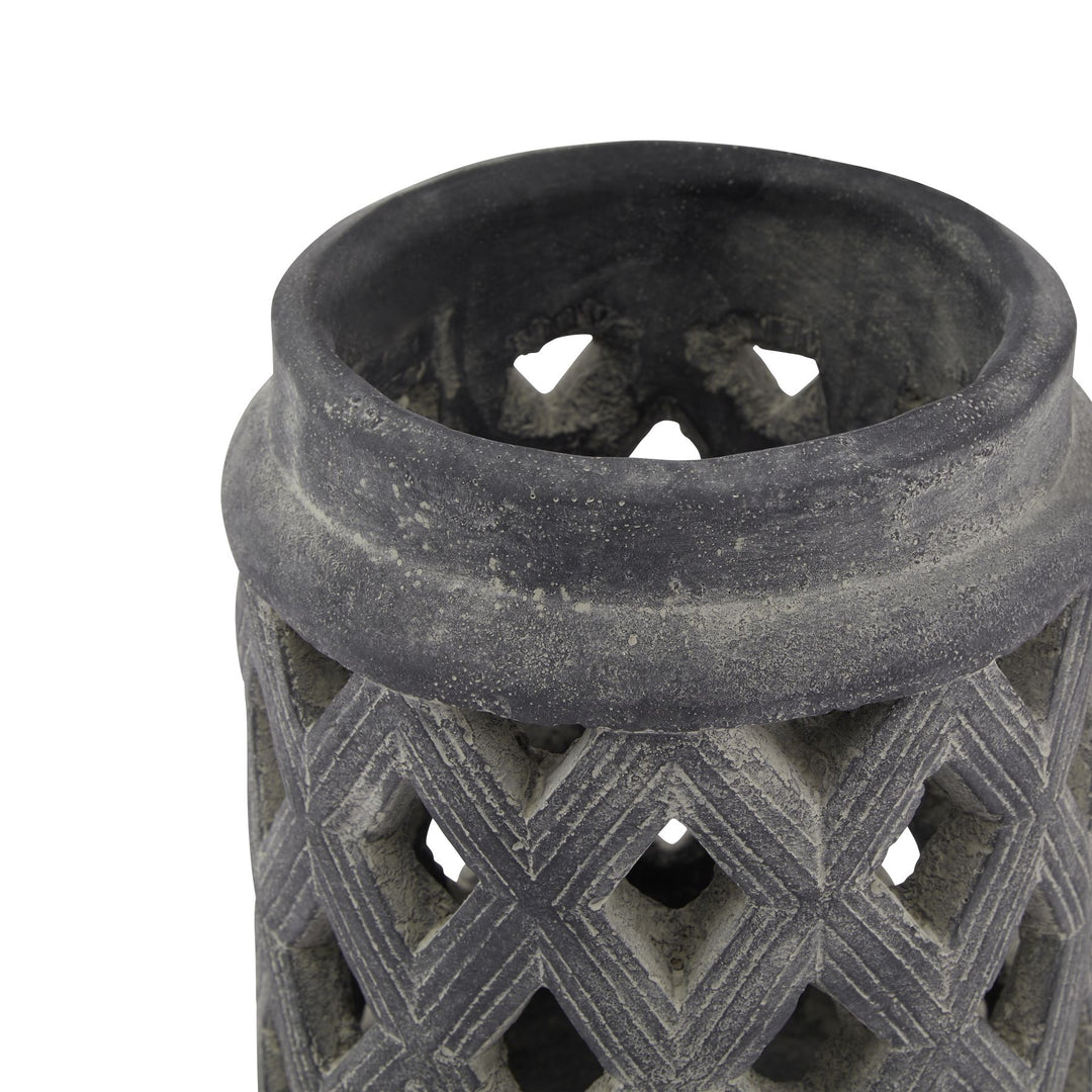 Coastal Glow: Amalfi Grey Large Lattice Lantern