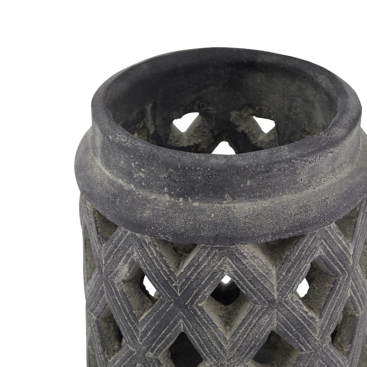 Coastal Glow: Amalfi Grey Large Lattice Lantern