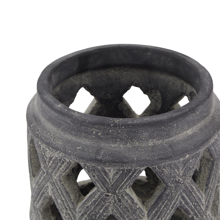 Coastal Flicker: Amalfi Grey Lattice Lantern