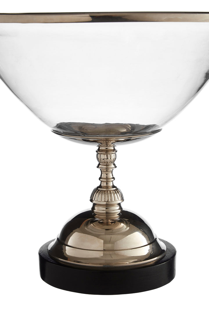Riya Glass Bowl with Nickel & Wooden Base