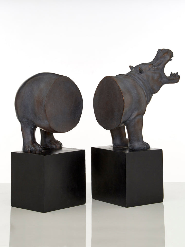Boho Bookends with Decorative Hippo Sculptures