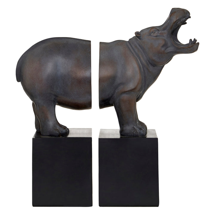 Boho Bookends with Decorative Hippo Sculptures