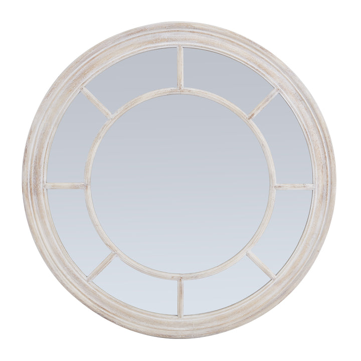 Washed Wood Round Framed Mirror