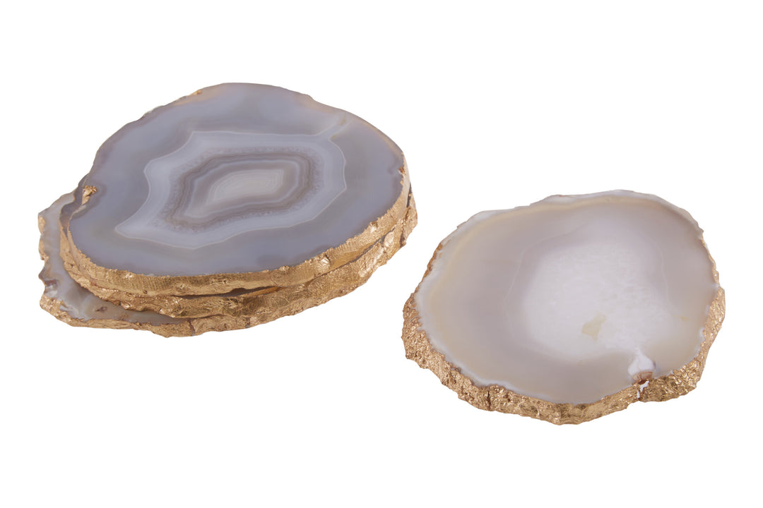 Langley Agata Agate Gold Set and 4 Coasters Grey of