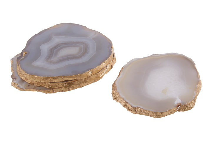 Langley Agata Agate Gold Set and 4 Coasters Grey of